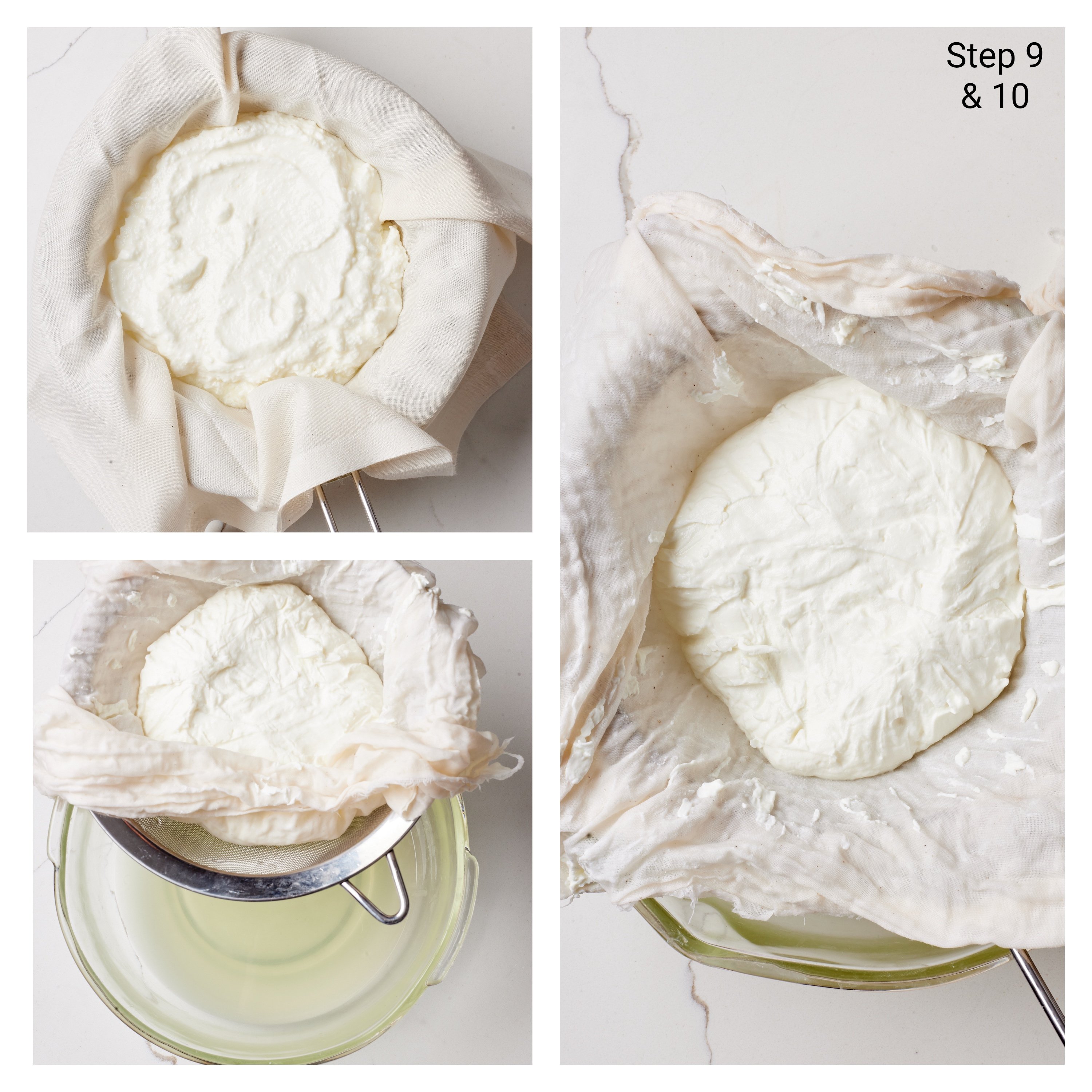 Greek Yogurt collage4 Strain the yogurt through a sieve lined with cheese cloth, in the refrigerator for 6 to 8 hours, or until desired thickness is reached.