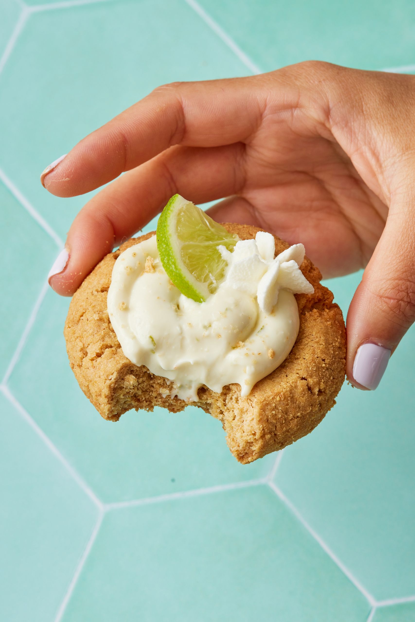 A bite taken from a Key Lime Pie Cookie