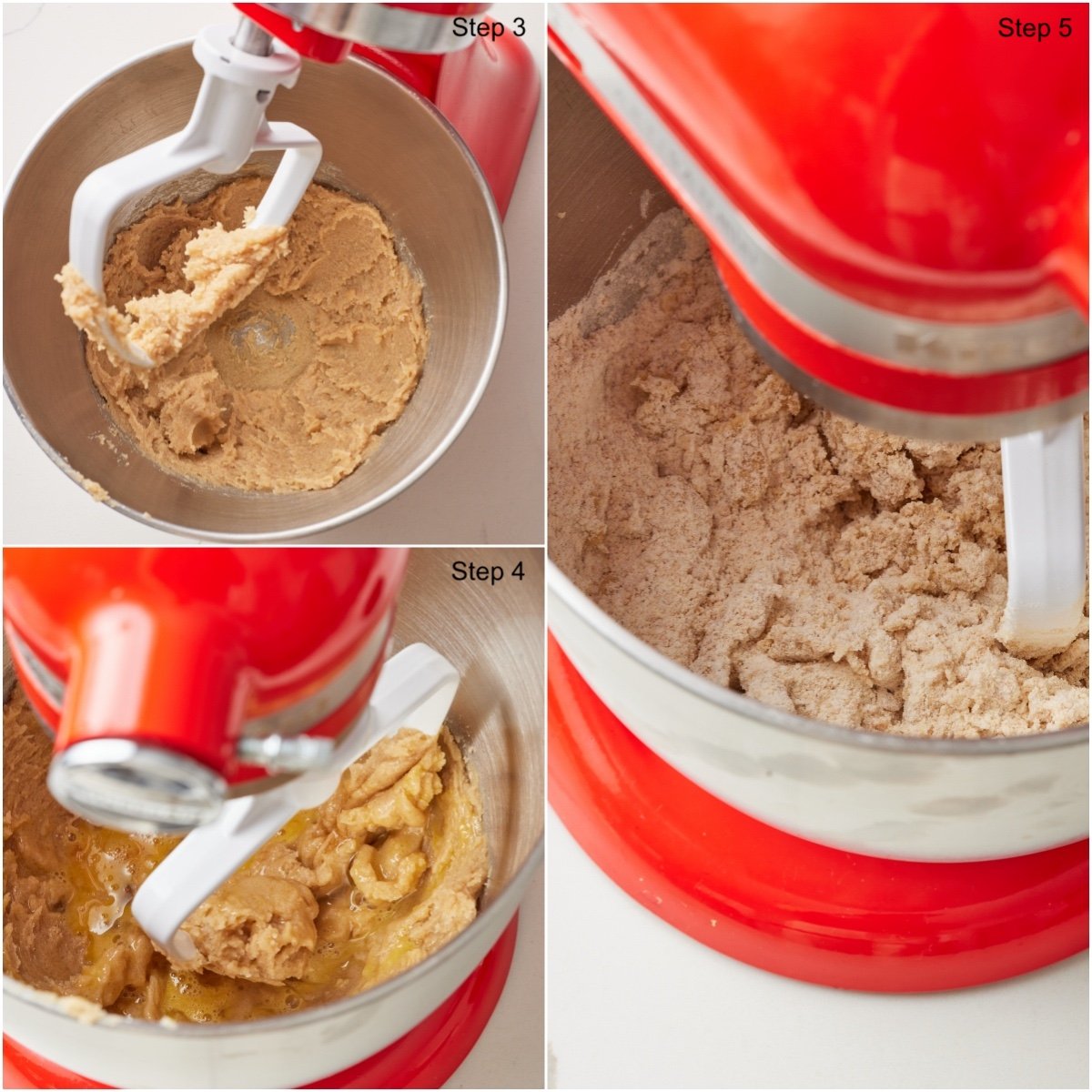 Making the cookie dough: cream butter and sugars until light and fluffy, add in eggs until combined, lastly add in dry mixture and mix until it forms a dough