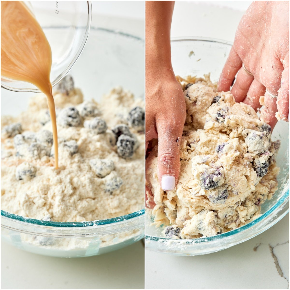 Mix wet ingredients: Combine the buttermilk and vanilla extract in a small jug, then pour into the flour mixture. Stir gently until the dough just comes together.