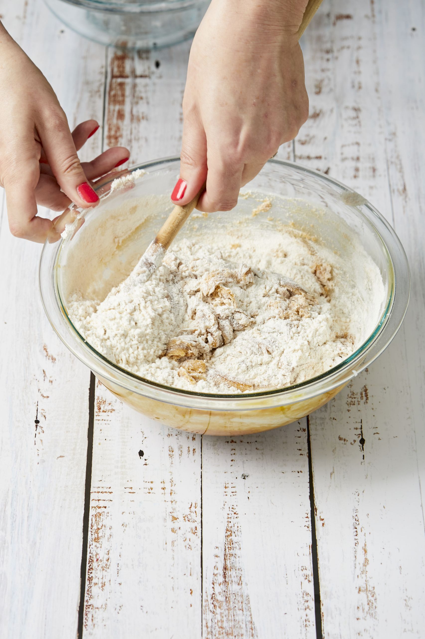 Add wet ingredients to the dry ingredients and mix until just combined