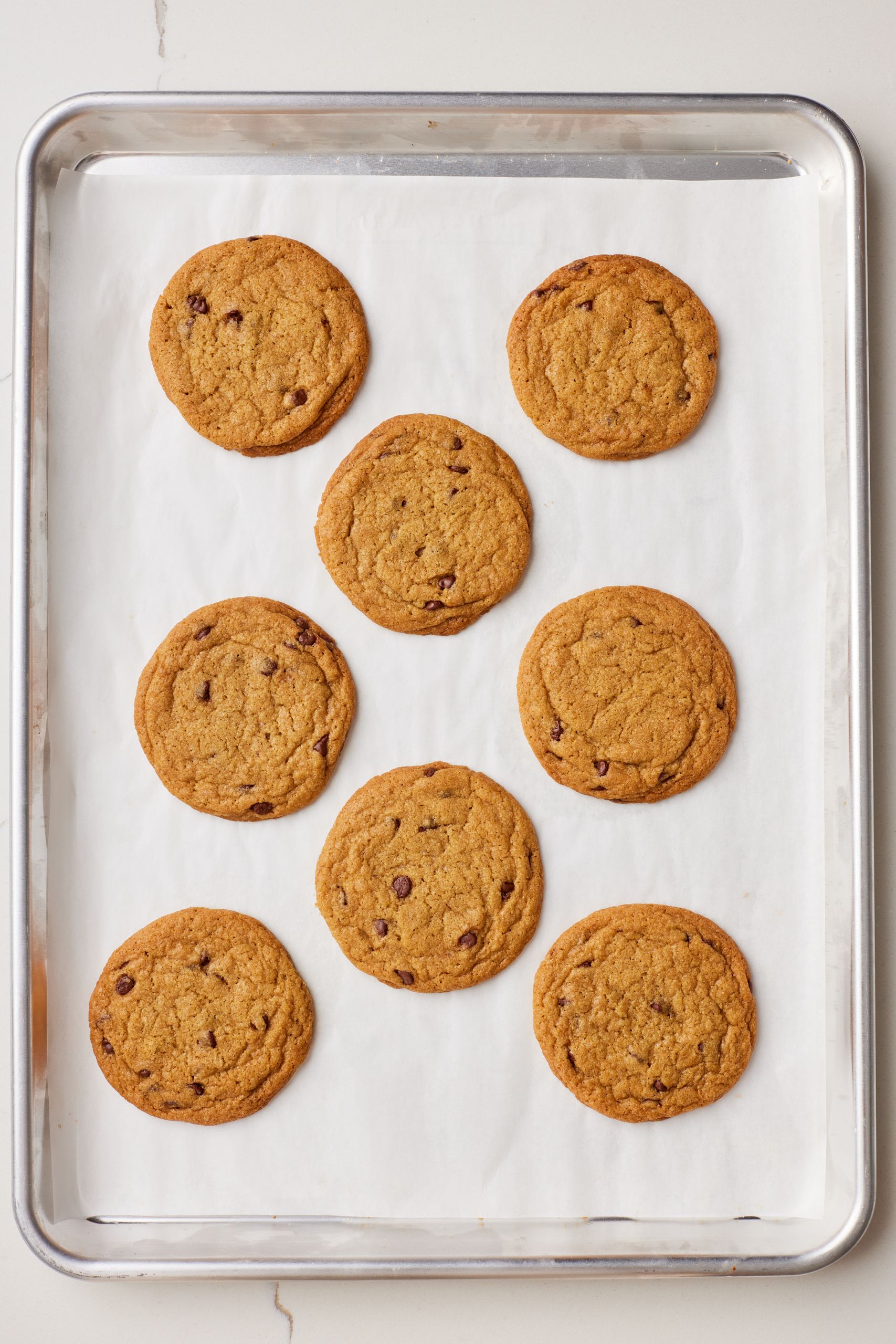 Bake chocolate chip cookies utilizing golden , set on the edges but soft on the center. 