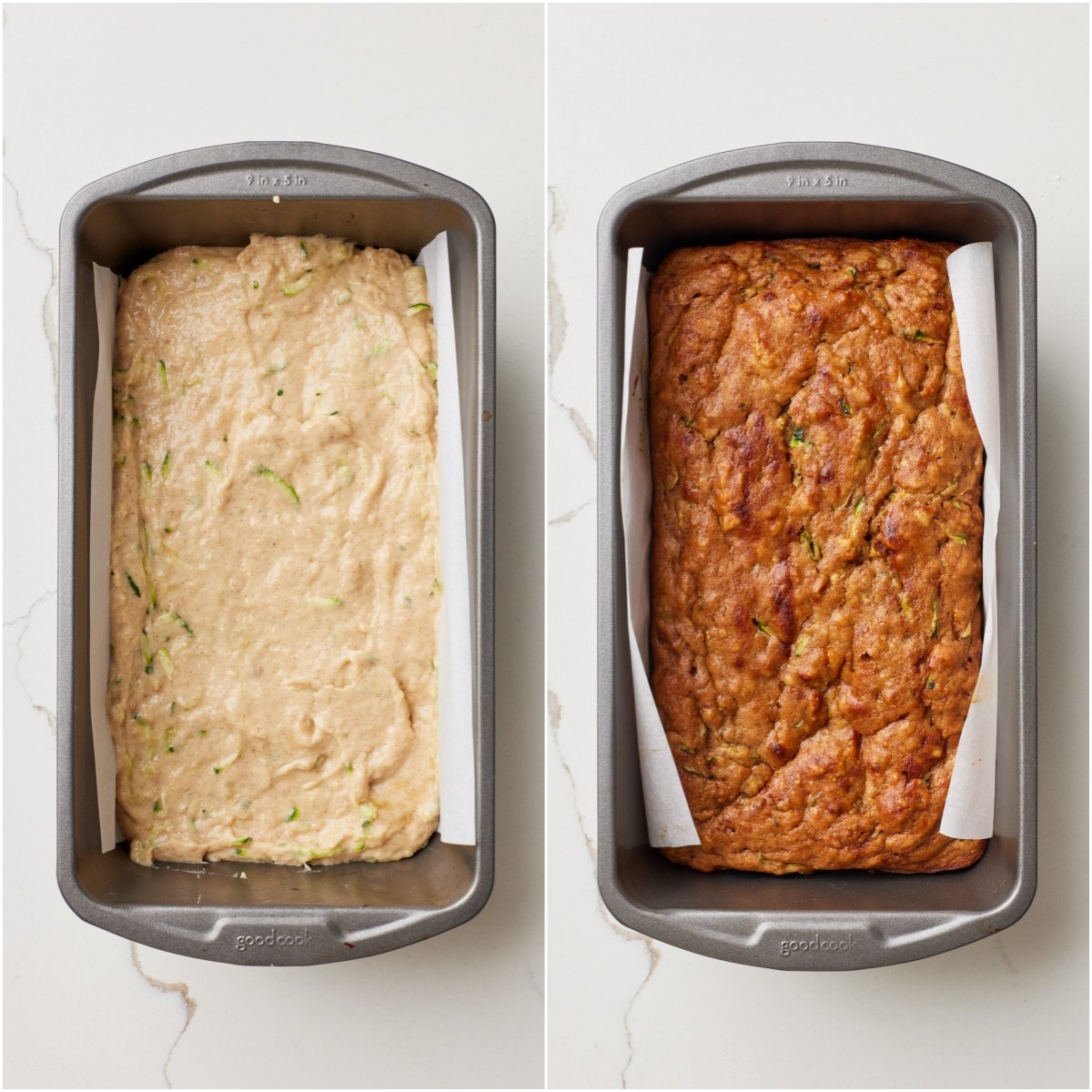 Spread the batter into a loaf tin and bake it until golden brown.