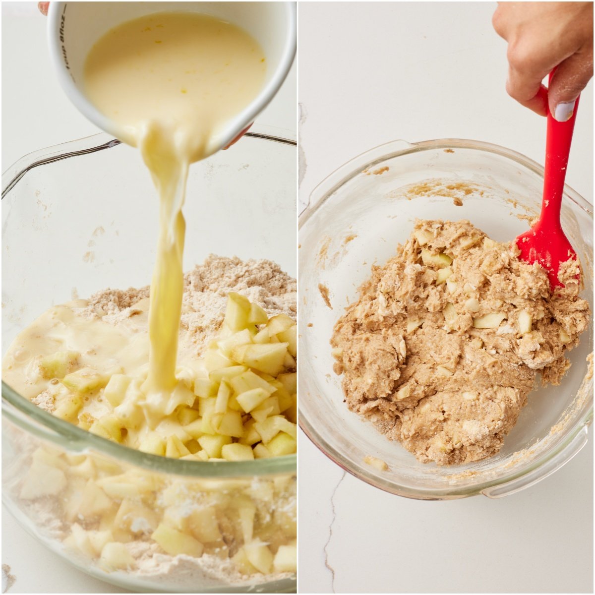 Mix wet ingredients and dry ingredients together until it forms a dough. 