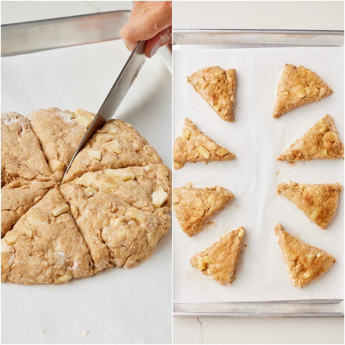 Cut the scones into 8 wedges and arrange them on a parchment-lined baking tray. 