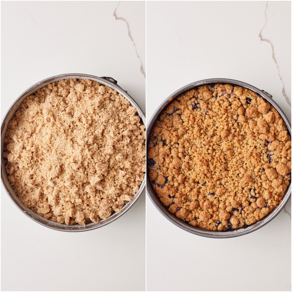 Crumble the streusel topping over the blueberries, then bake