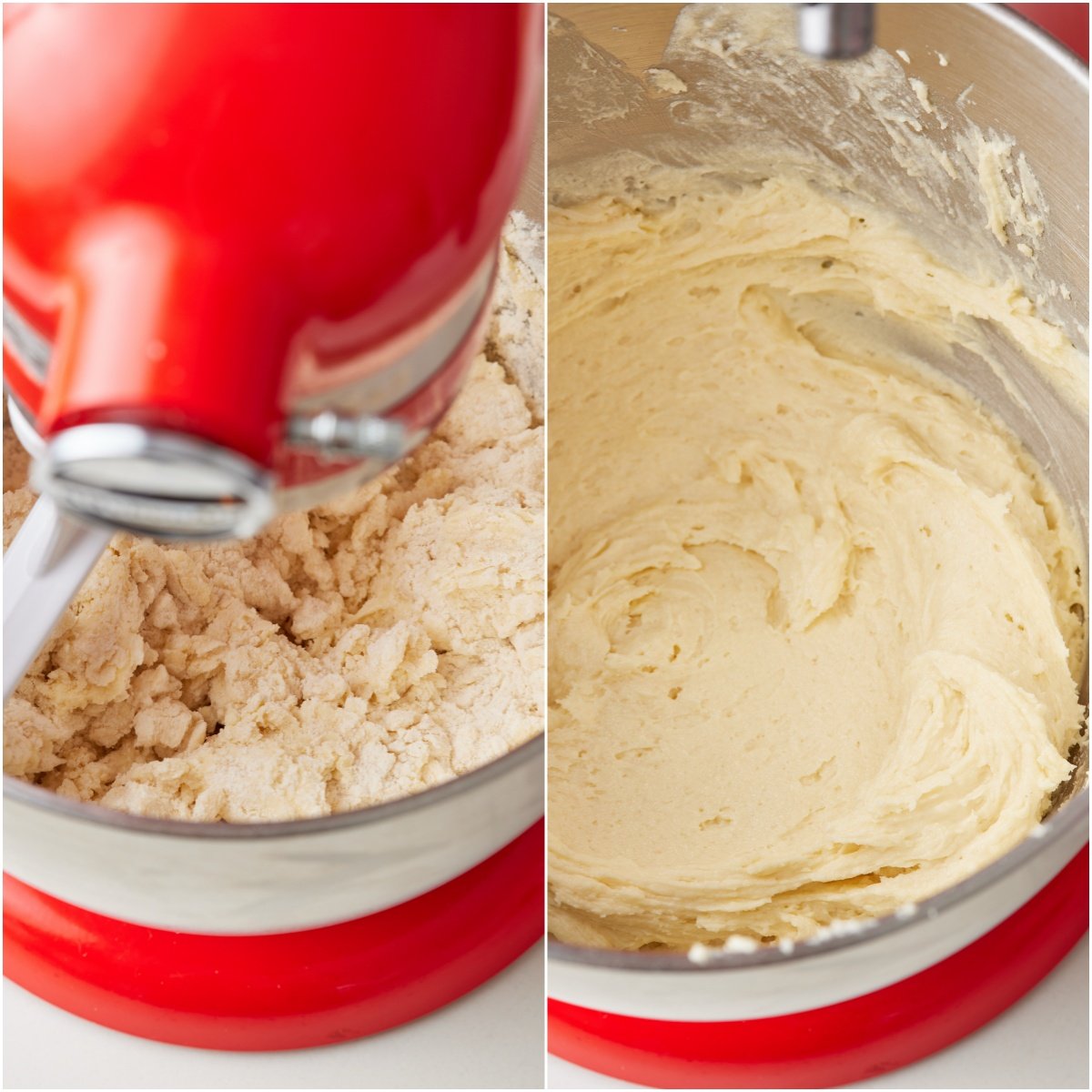 Add in dry mixture in two additions until well combined