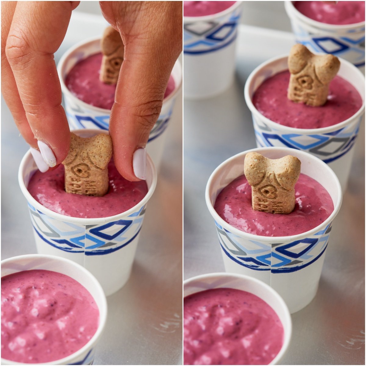 Add dog biscuits into the pupsicles
