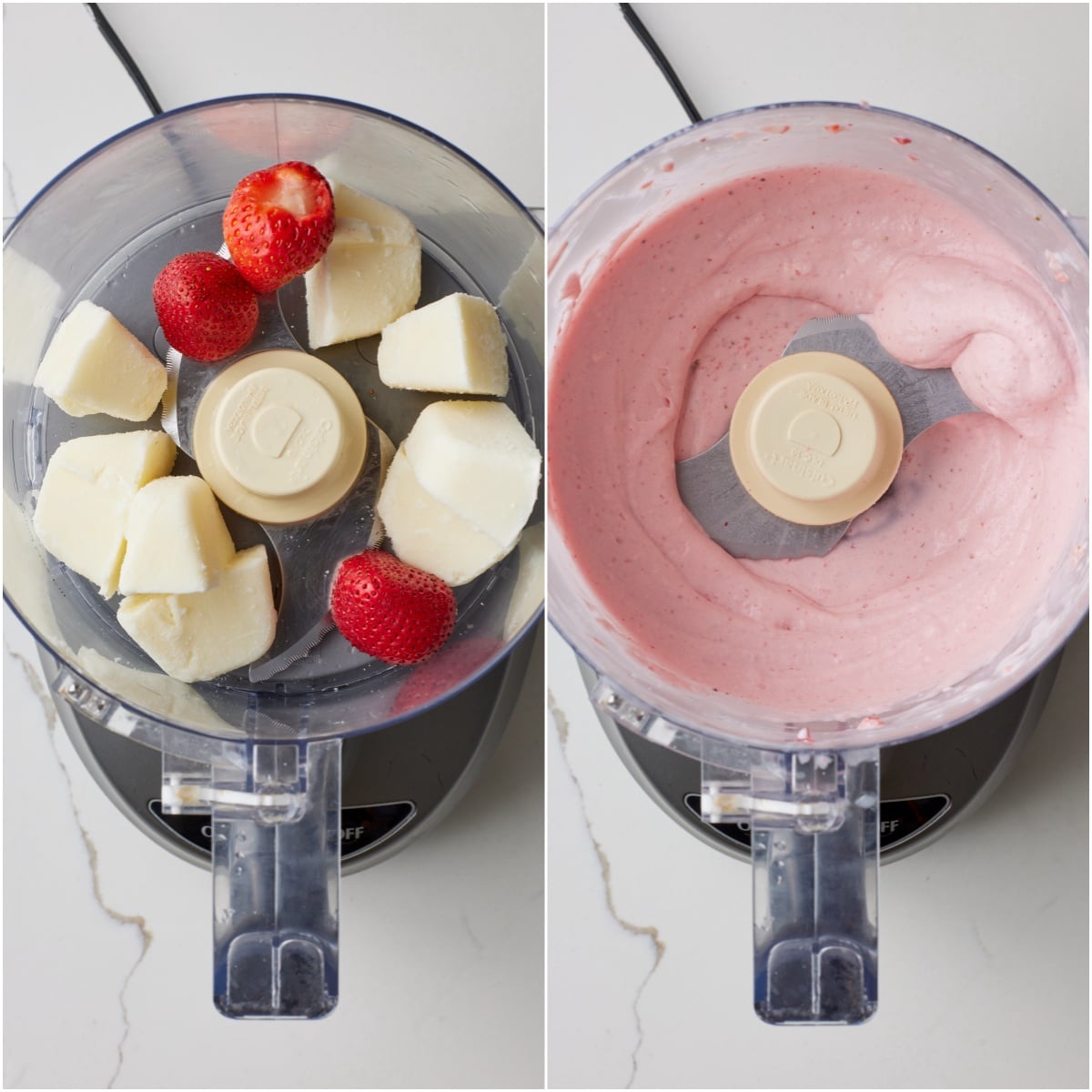 Blend strawberries , yogurt cubes until smooth