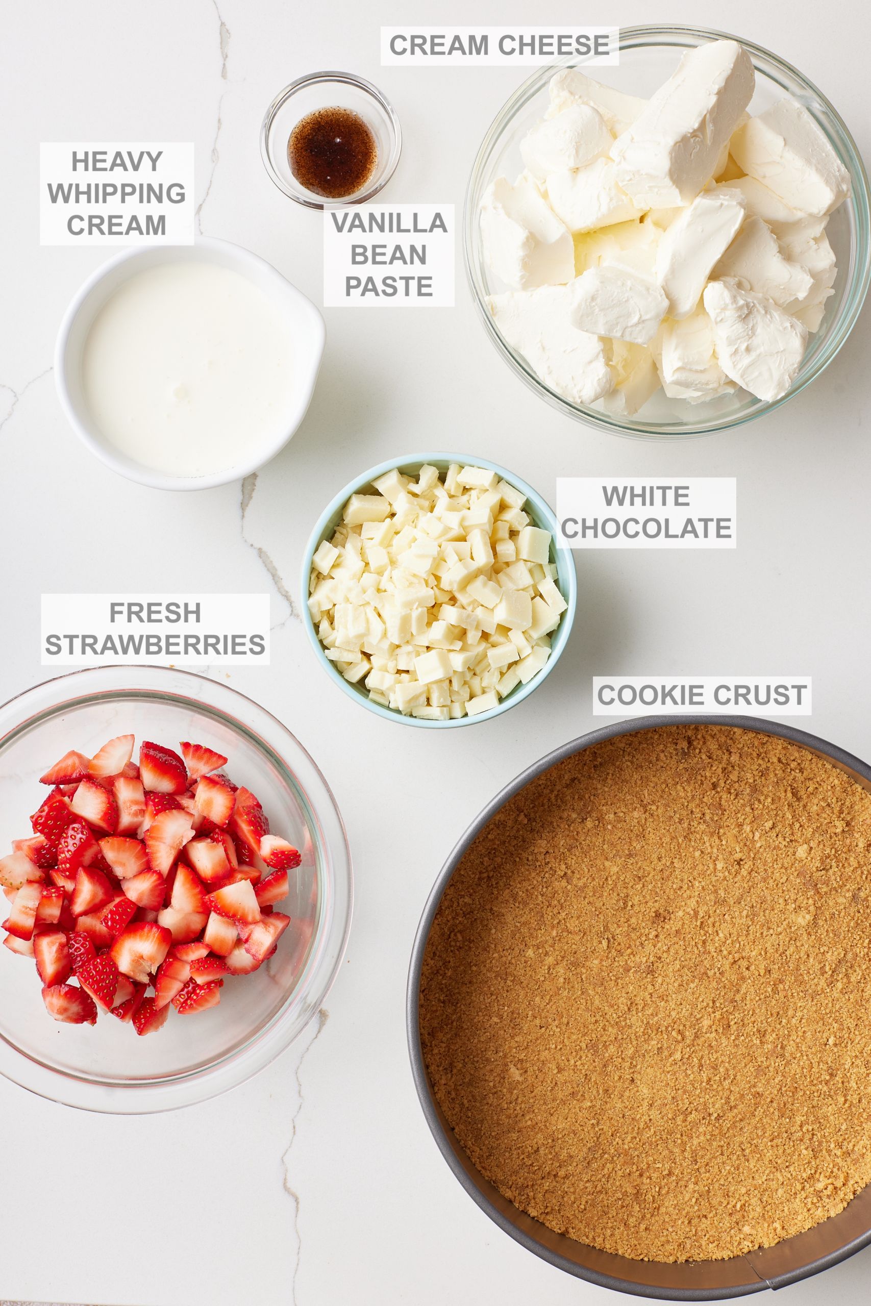 Strawberry White Chocolate Cheesecake ingredients