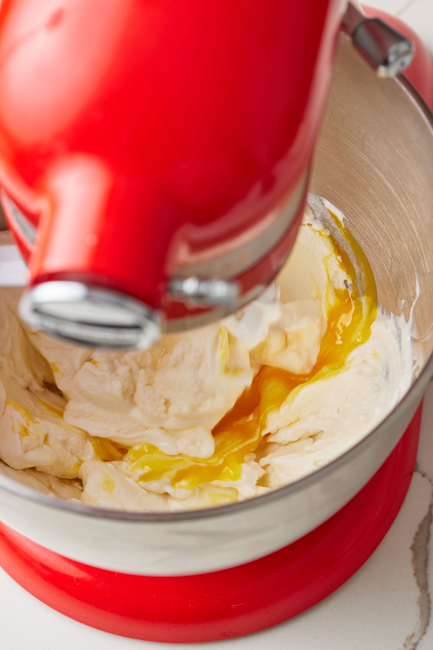 add in the egg, sour cream and vanilla extract and mix to combine.