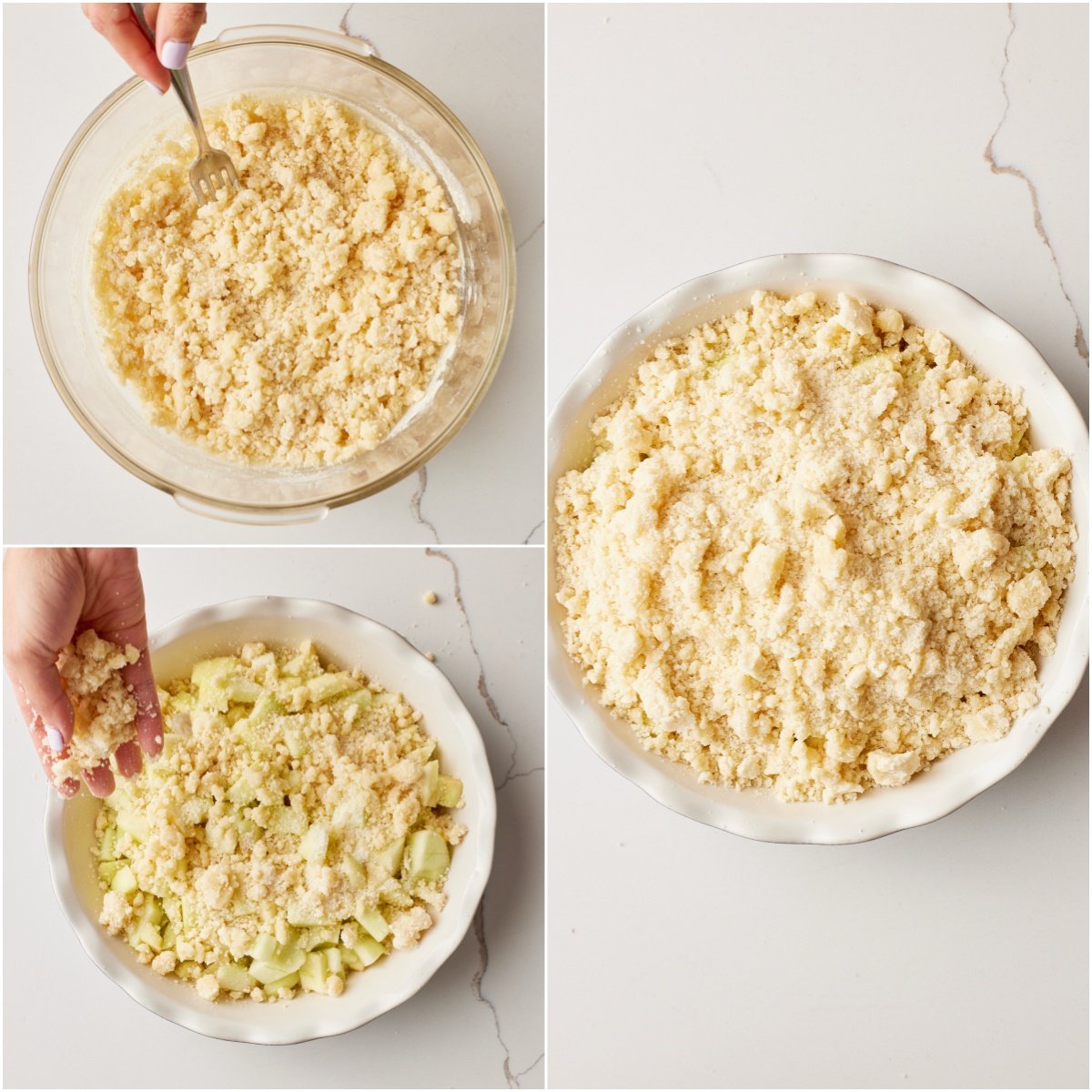 Make topping: In a medium bowl, combine the cake mix with the melted butter until it clumps together. Crumble this evenly over the apples.