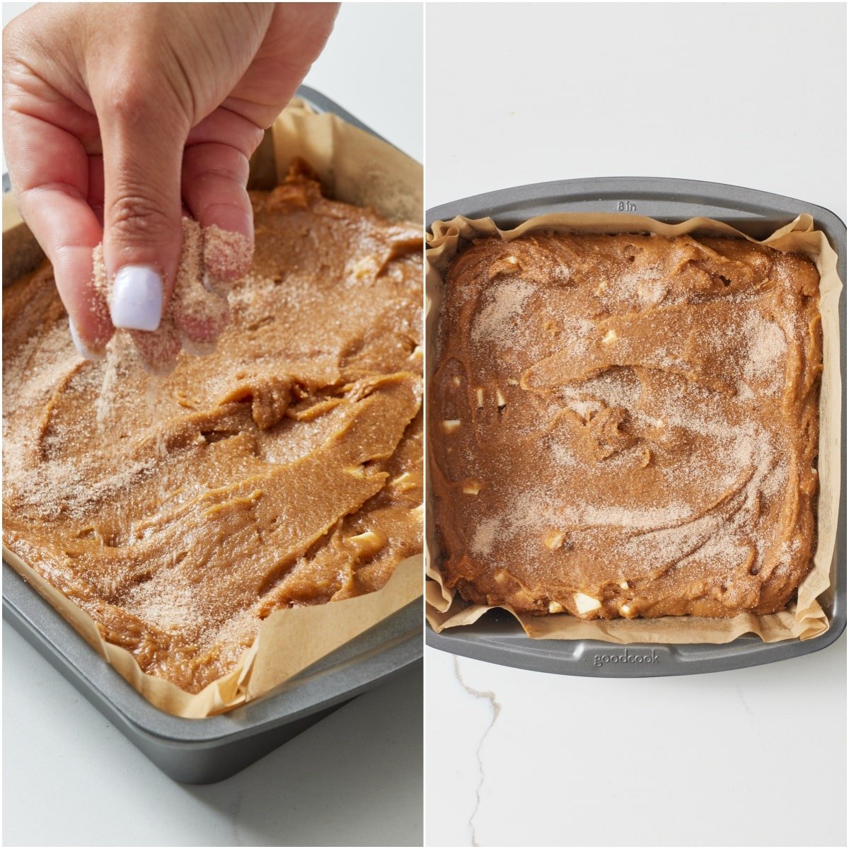 Make cinnamon sugar and then sprinkle over the batter in the pan. 