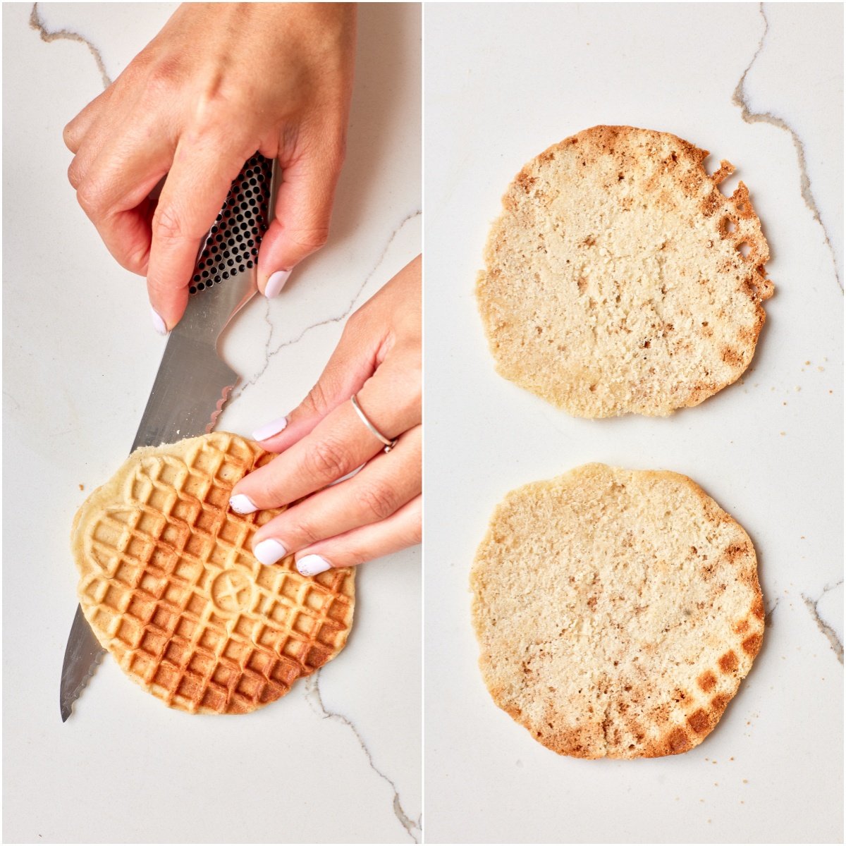 Split the stroopwafel while hot.