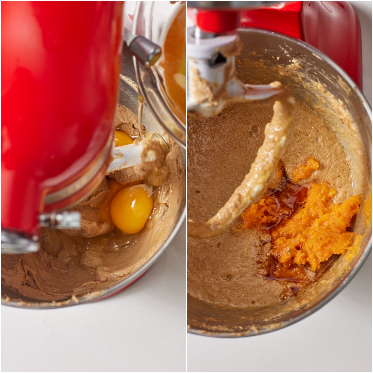 SweetPotatoPoundCakeSTEP9 Lower the mixer to medium and whisk in the eggs one at a time. Then add in the sweet potato, vanilla, and almond extract.