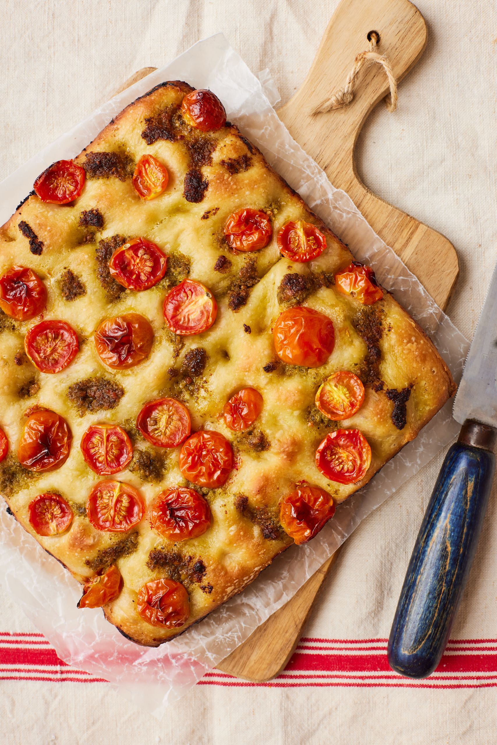 Golden bubbly focaccia pizza