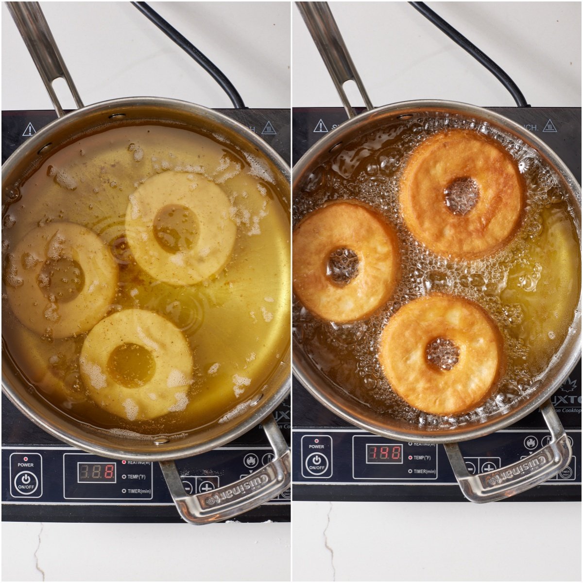 Fry donuts until golden brown.