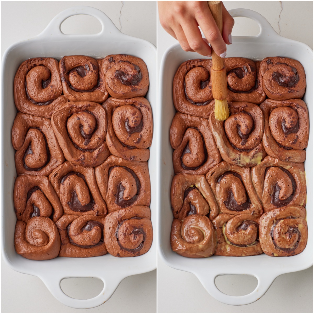 Prepare to bake, brush egg wash.