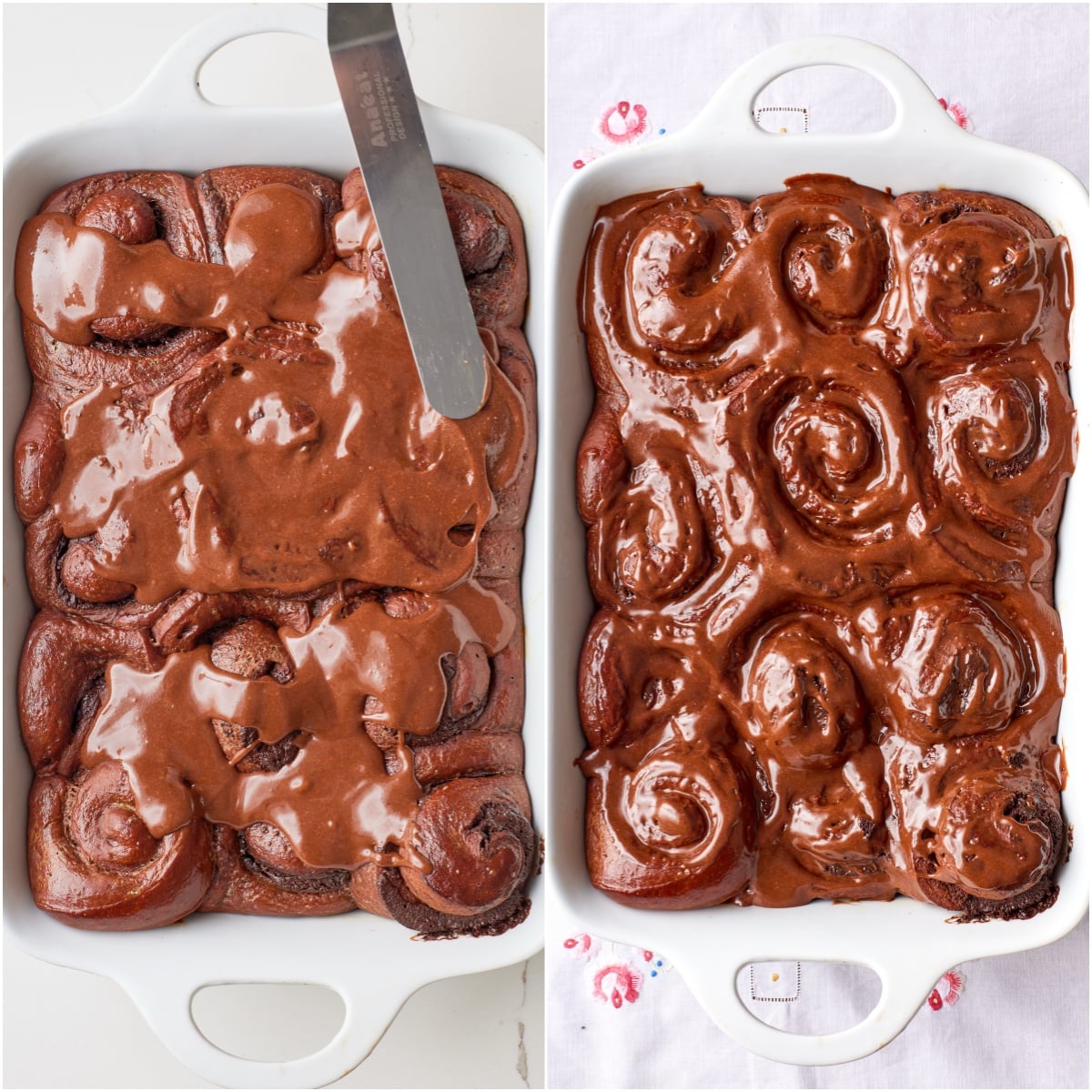 Spread the glaze over the warm rolls and serve.