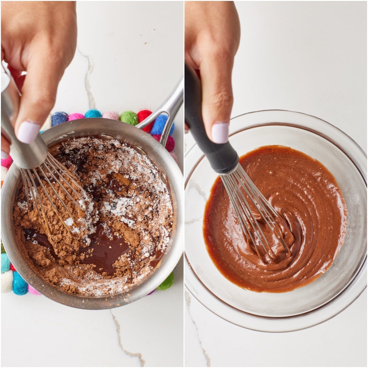 Whisk in the powdered sugar, cocoa powder, cinnamon, vanilla extract, and salt. 