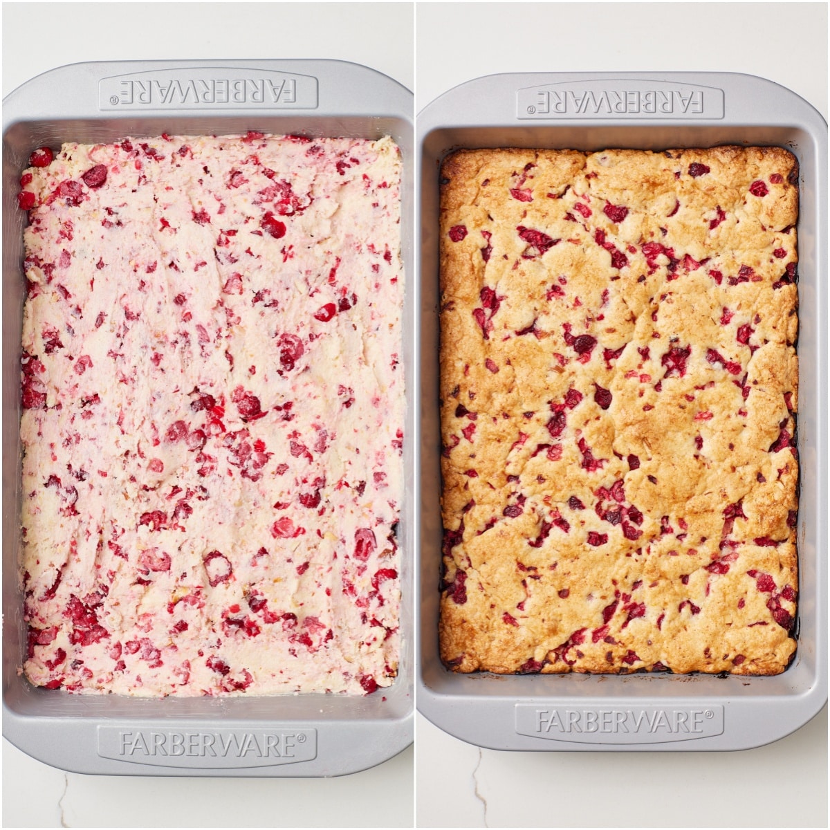 Spread the batter into the baking pan and bake until golden. 