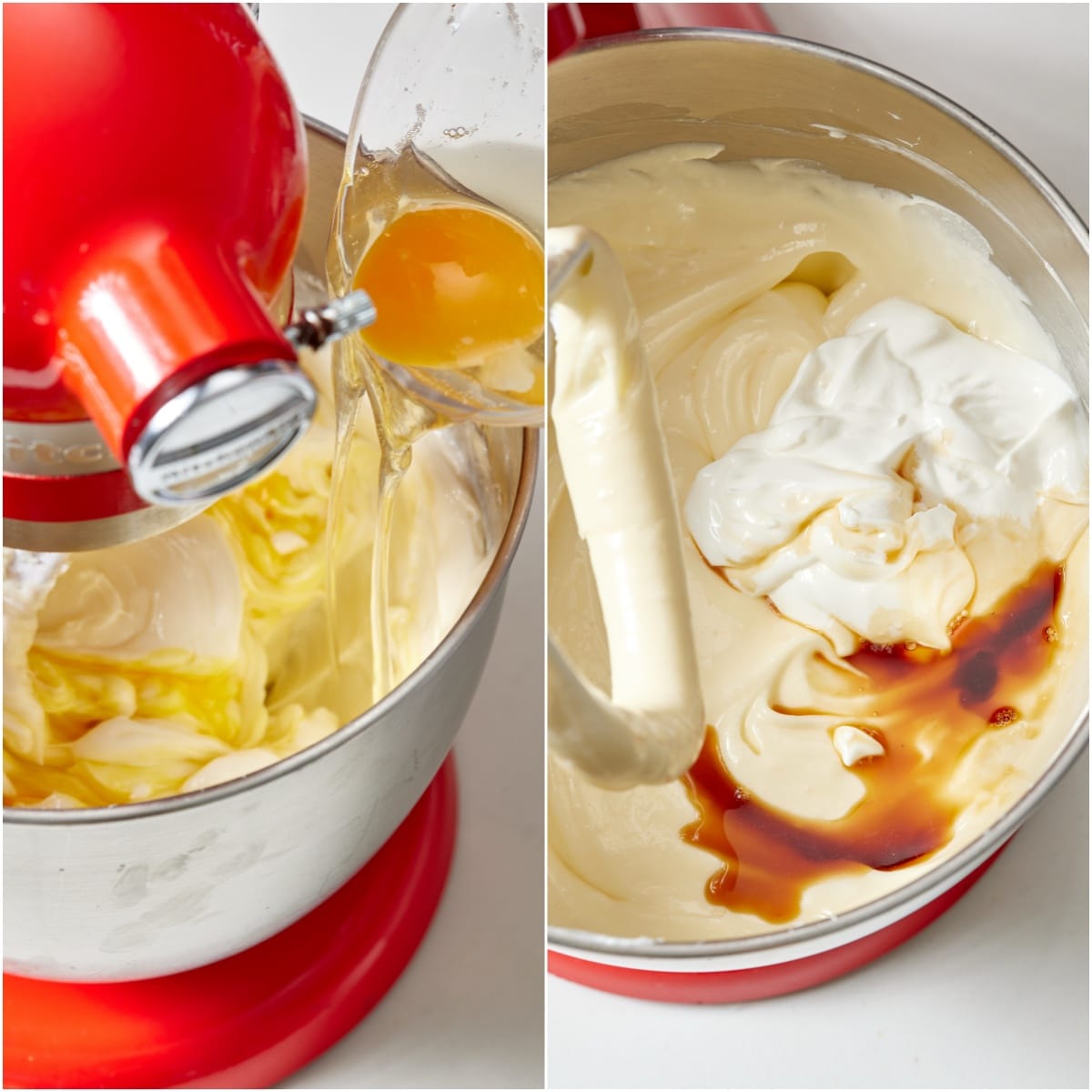 Pumpkin Cheesecake Bars step7 Add eggs and vanilla extant to finish mixing the filling.
