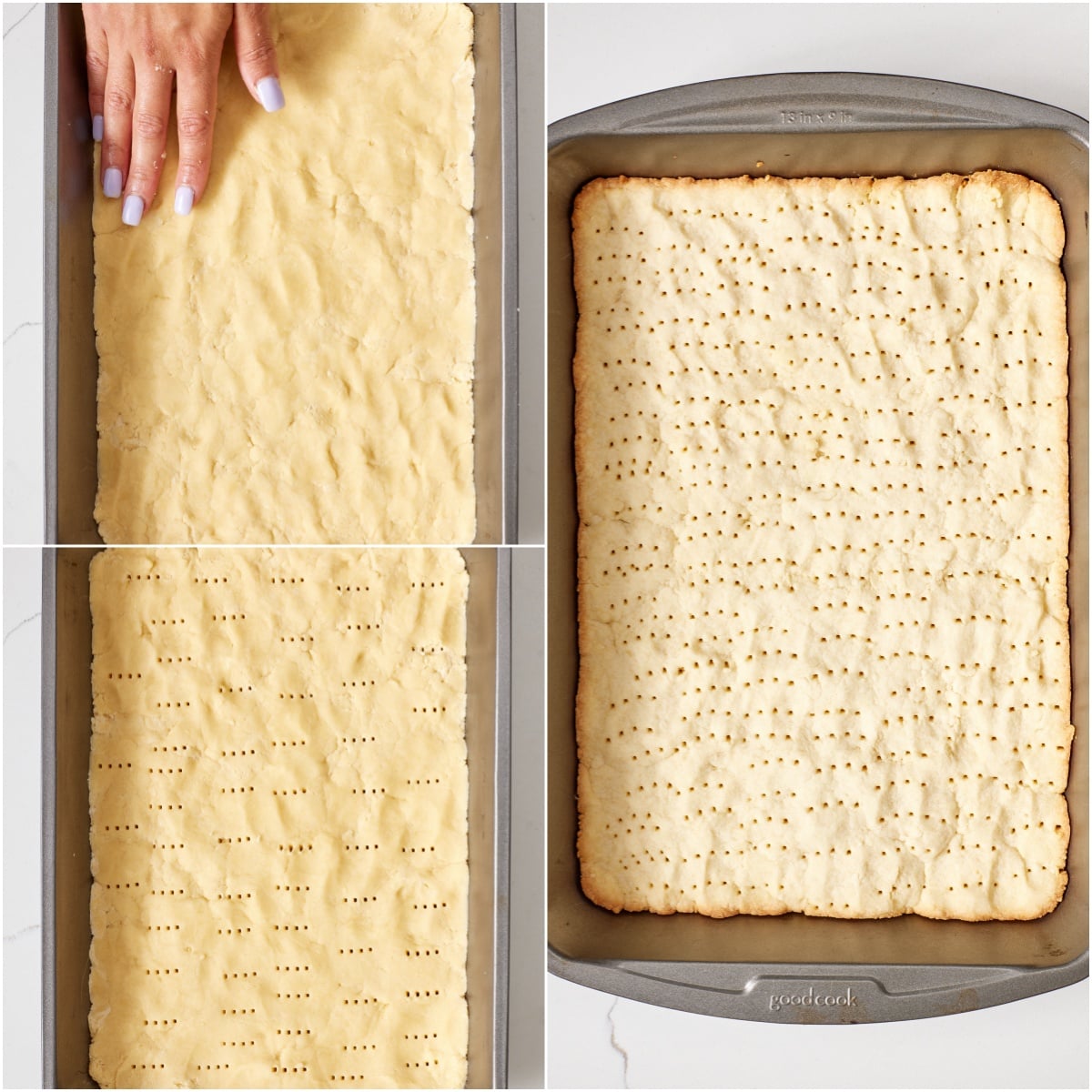 Press crust into the pan, prick with a fork and then bake until lightly golden.