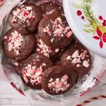 Chocolate Peppermint Cookies on a tin.