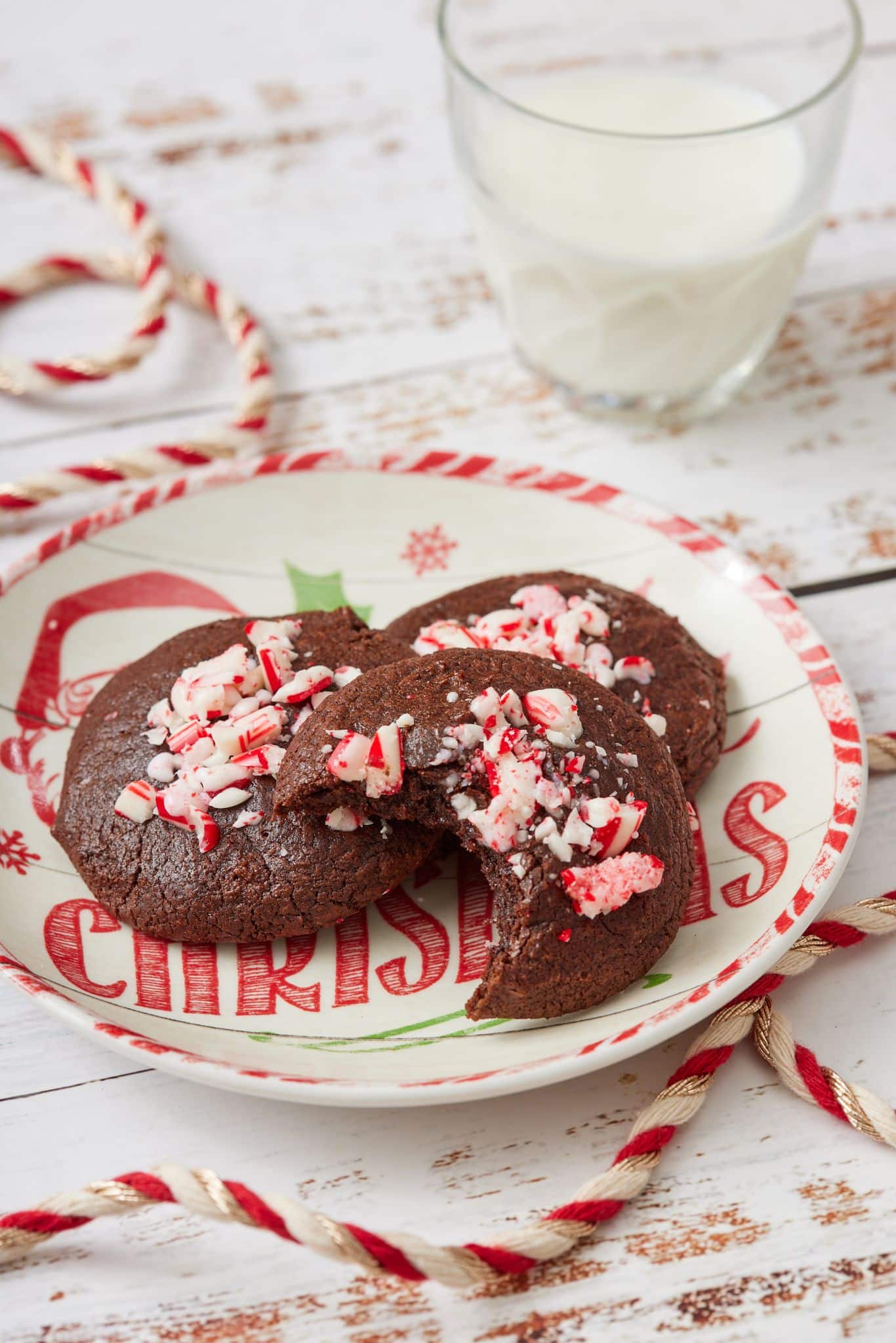 Chocolate Peppermint cookies served with milk.