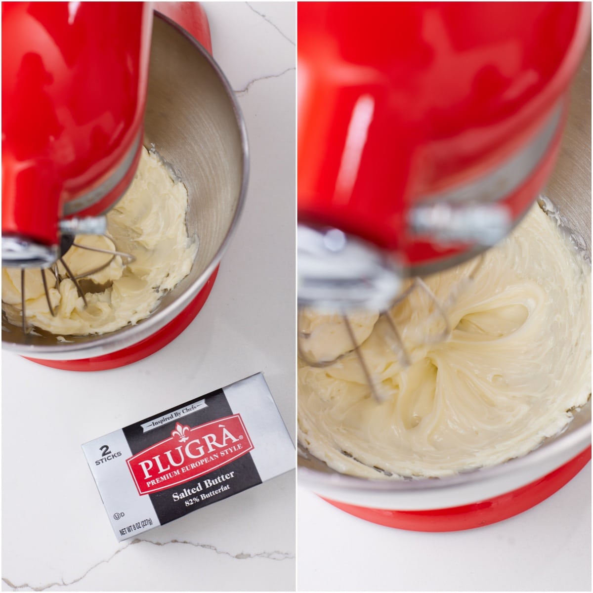Whip up butter in a stand mixer until pale and fluffy. 