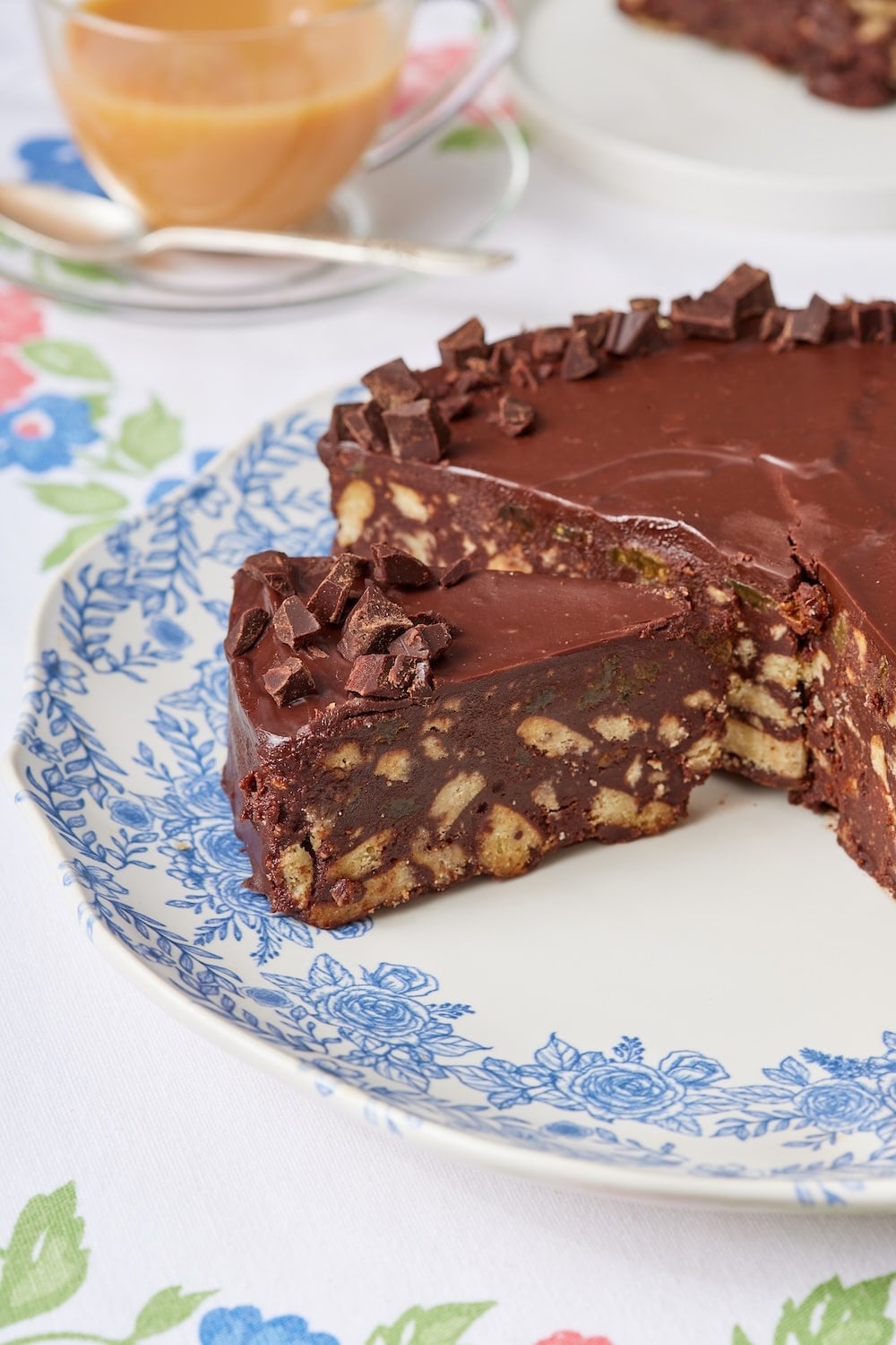 Chocolate Biscuit Cake15 A close-up shot at the cake showing the biscuits inside.