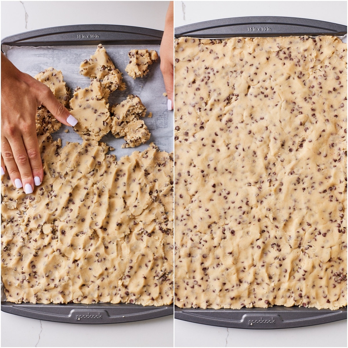 Cookie Brittle step4 Press cookie brittle dough into the pan then bake.