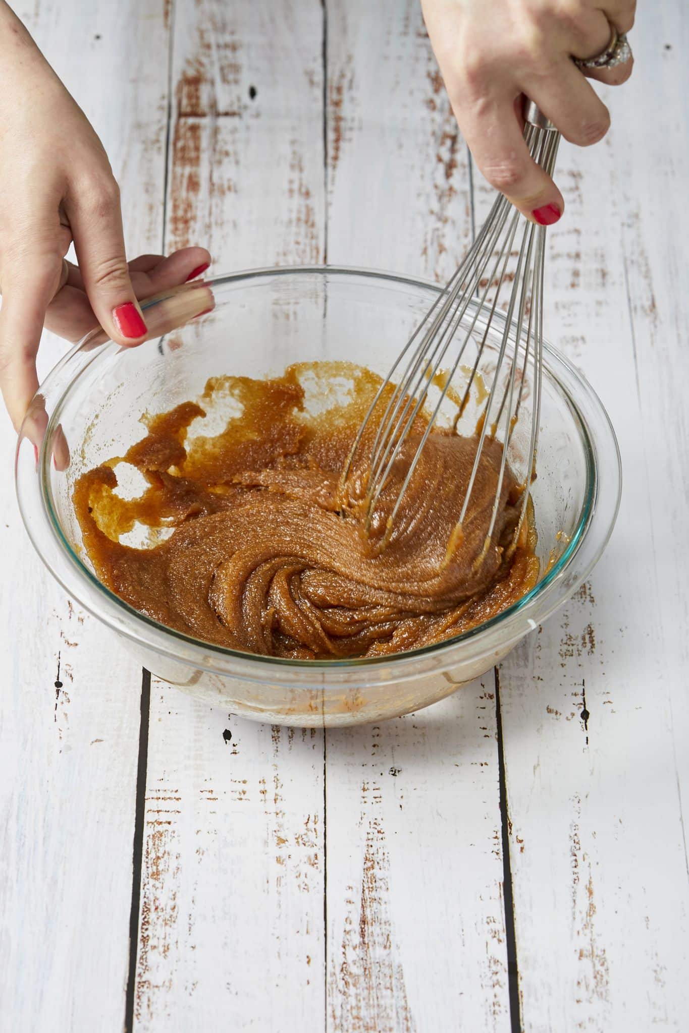 Cookie Brittle2.2 In a large bowl whisk together the butter, granulated sugar, brown sugar, vanilla extract, and salt until blended.