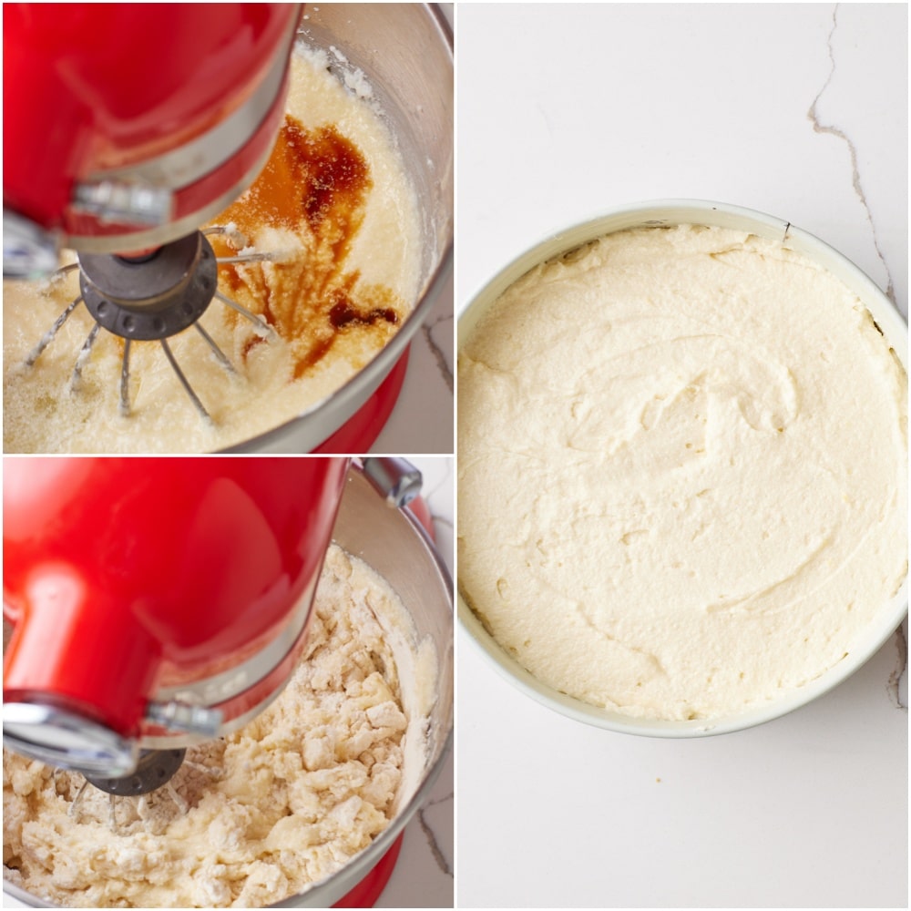 Lemon Ricotta Cake step5 stir in the lemon juice and vanilla extract, followed by the flour mixture until just combined. Pour the batter into the prepared pan.