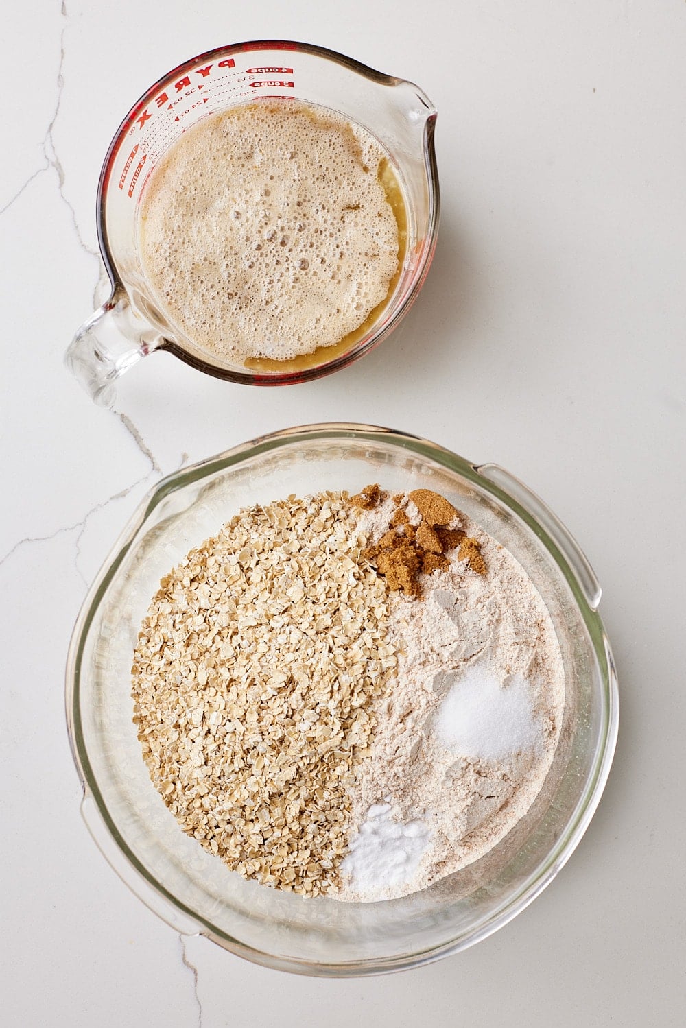 Guinness Bread2 Mix Guinness Bread wet ingredients and dry ingredients in two separate bowls.