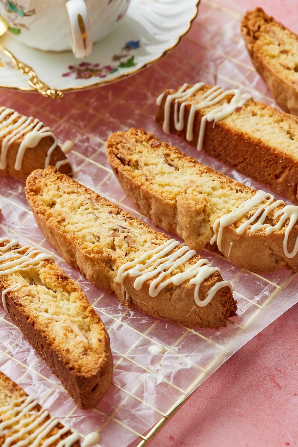 Lemon Biscotti drizzled with glaze. 