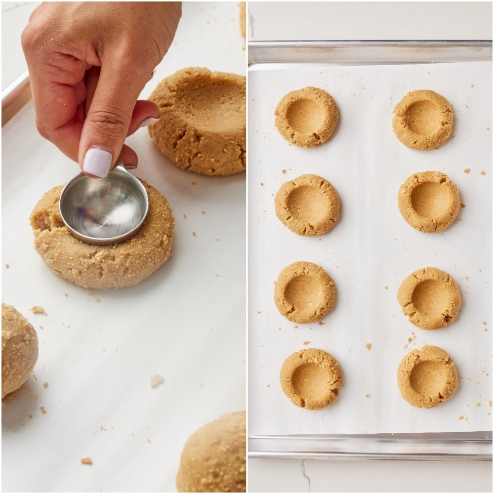 Lemon Meringue Pie Cookies step15 Use a tablespoon to press deep indentations into the centers, then arrange in 4 rows of 3 cookies each on the prepared baking sheet.