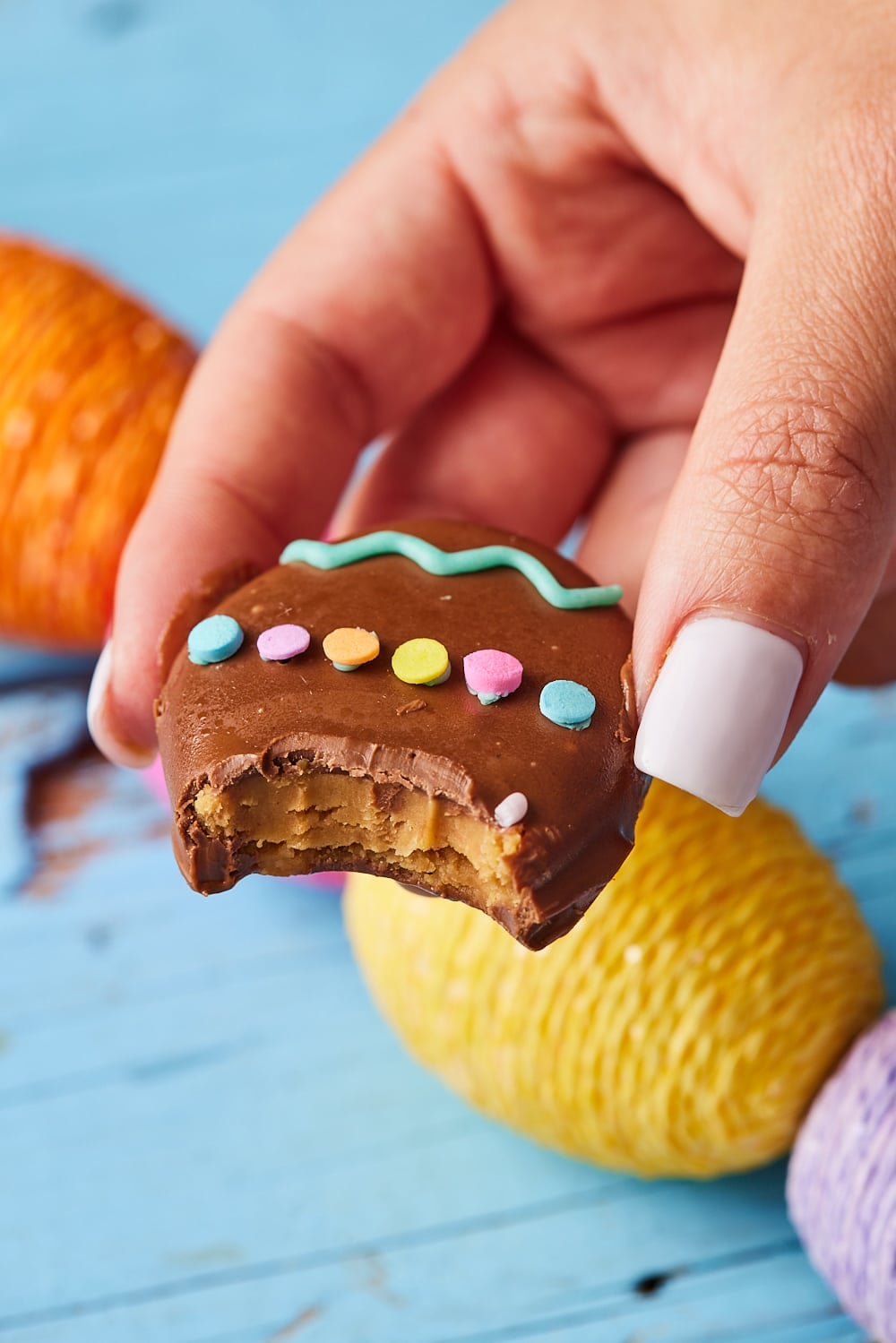 Peanut butter eggs11 A peanut egg with a bite taken