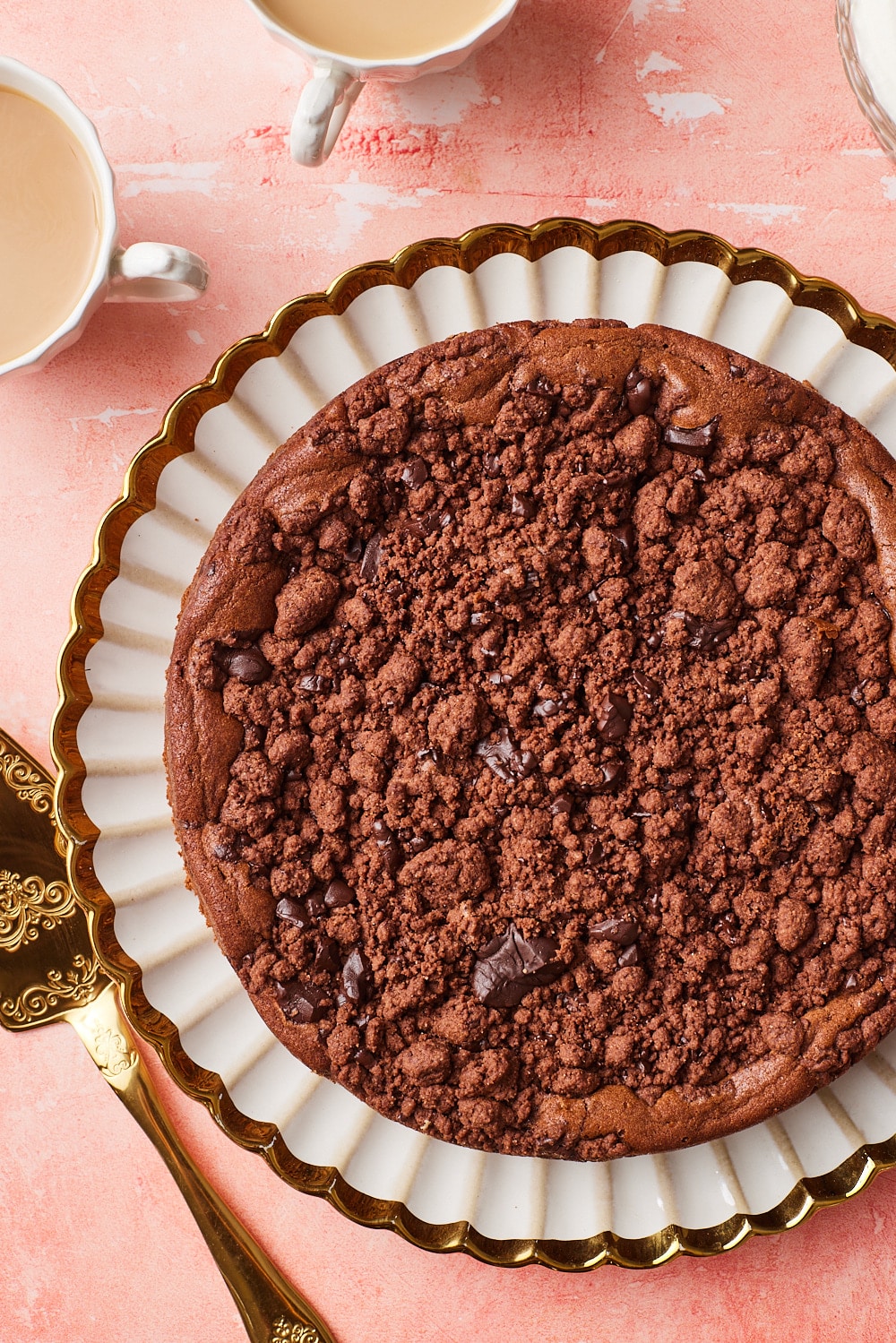 chocolate coffee cake13 Top-down view of Chocolate Coffee Cake with streusel topping.