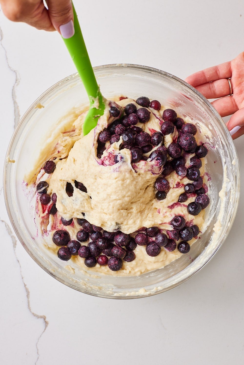 Lemon blueberry bread5 Fold in blueberries for Lemon Blueberry Cake.