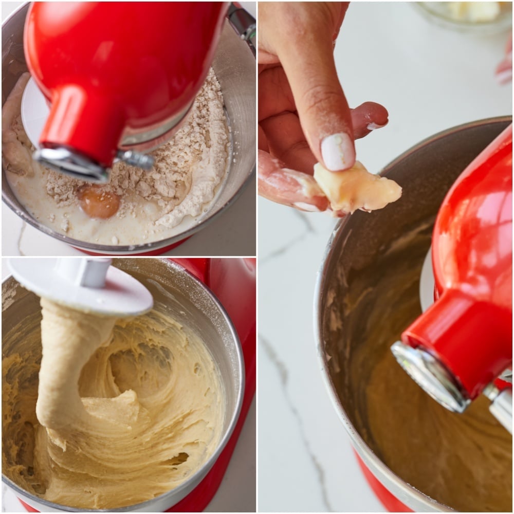 Sourdough Cinnamon Rolls step3 Mix wet and dry ingredients and knead until a smooth soft dough forms.