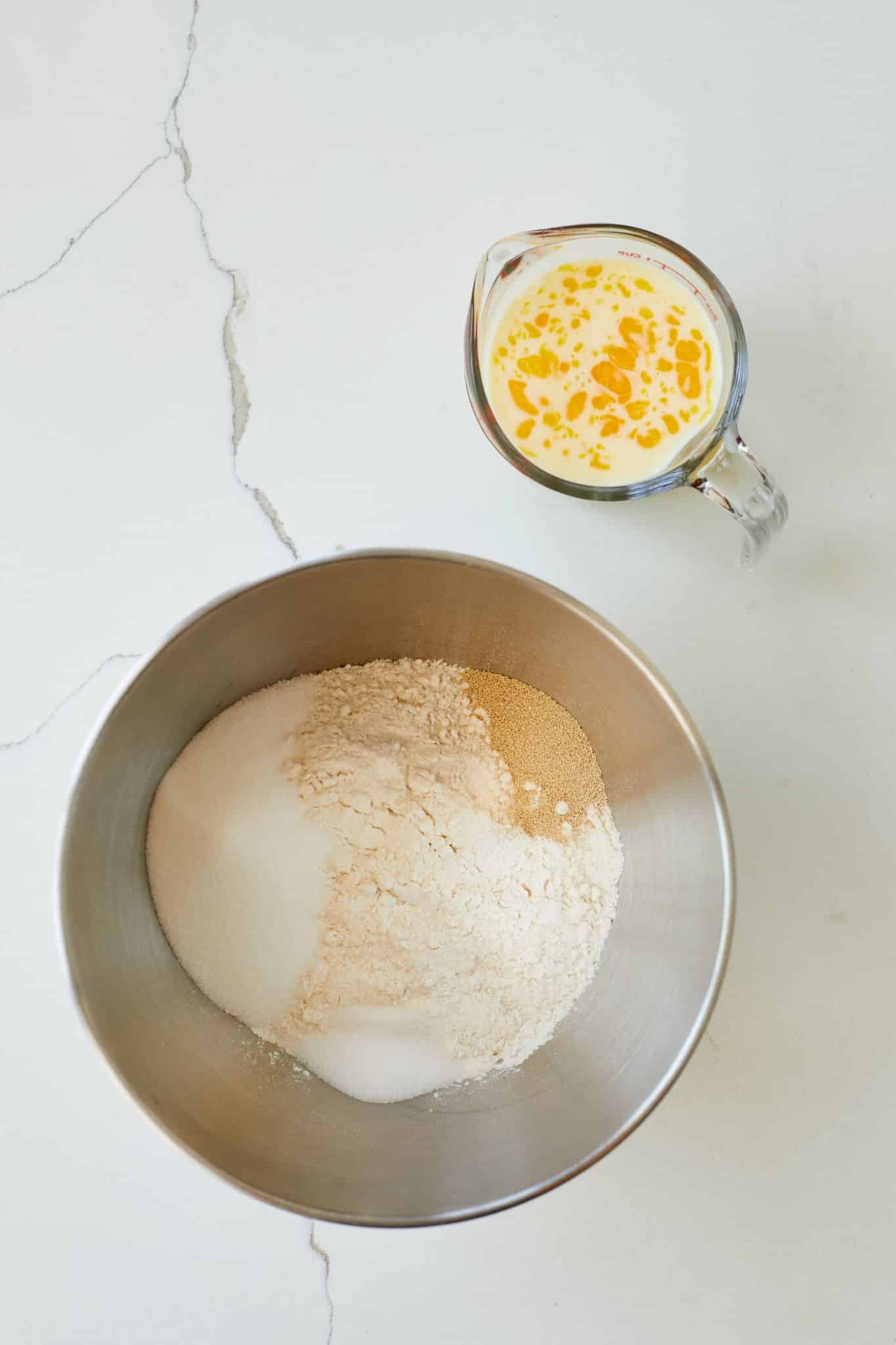 Sourdough Cinnamon Rolls2 Combine dry ingredients and wet ingredients separately fro Sourdough Cinnamon Rolls.