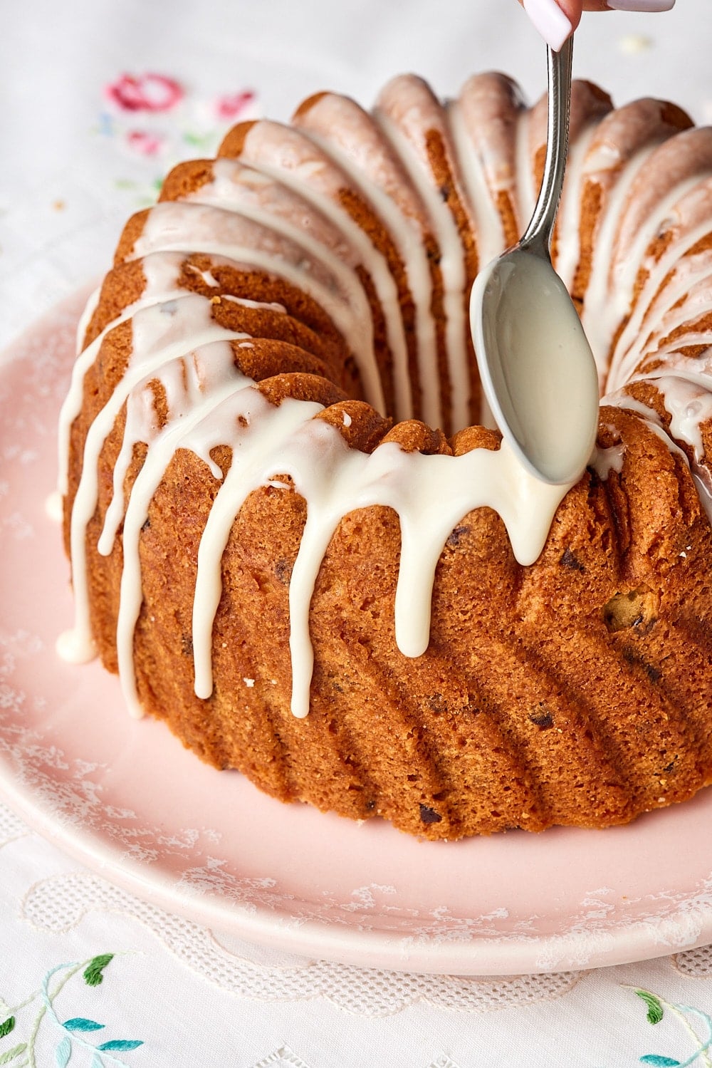 Chocolate Chip Pound Cake10 Slowly pour the glaze over the chocolate chip pound cake.