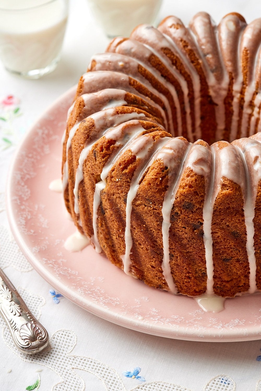 Chocolate Chip Pound Cake11 Chocolate Chip Pound Cake drizzled with glaze.