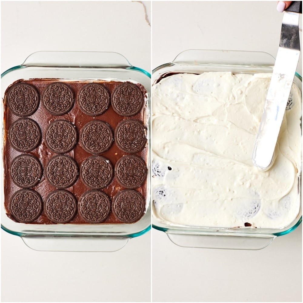 Continue layering: Repeat this process twice more. Use a knife to gently swirl the top of the final layer, if desired.