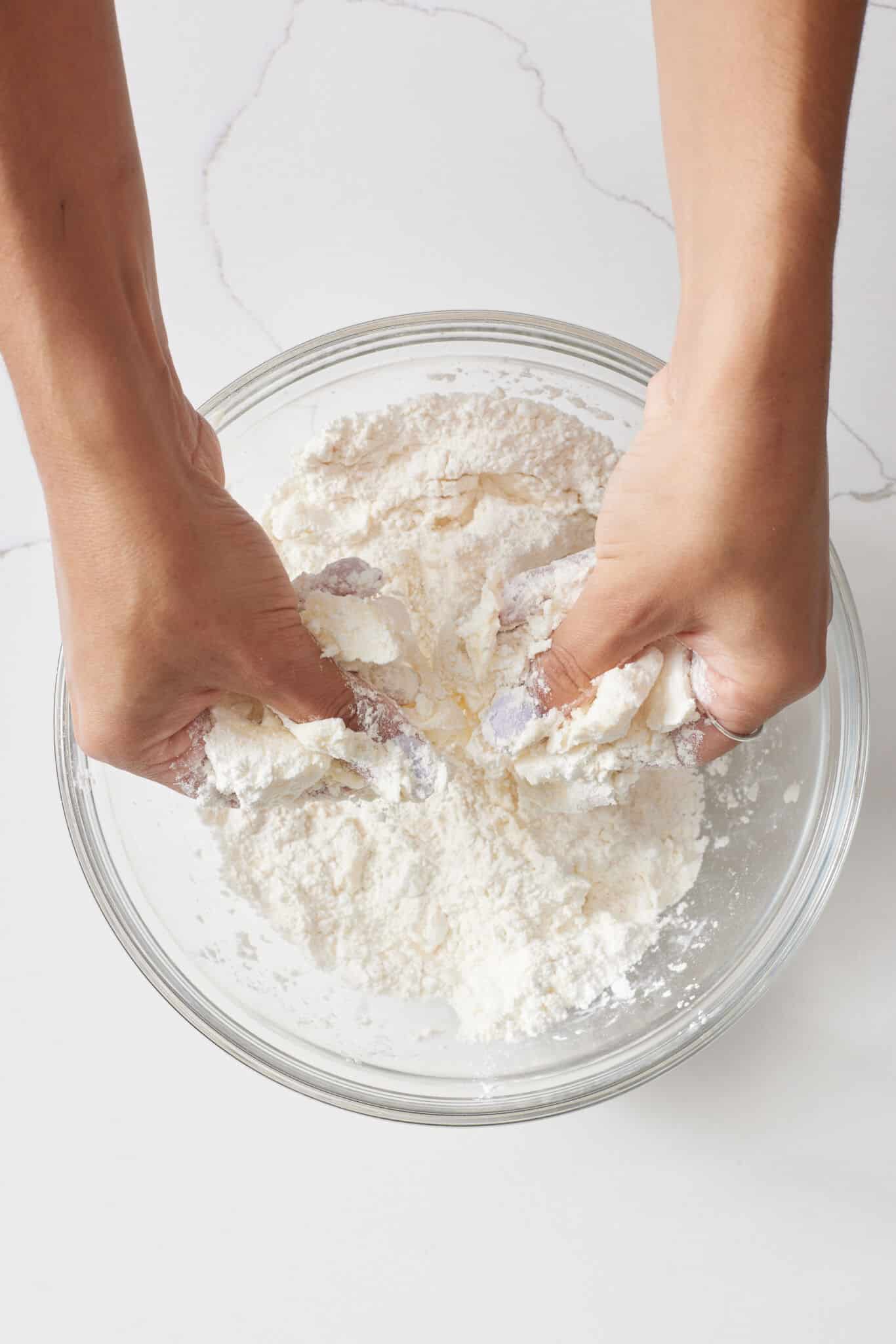 Cut in the butter using a pastry blender or your fingers until the mixture resembles coarse crumbs.