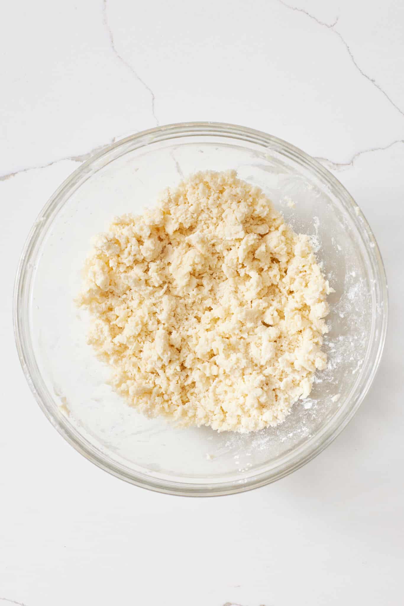 Add the egg and vanilla into the flour mixture and mix until evenly incorporated and crumbly.