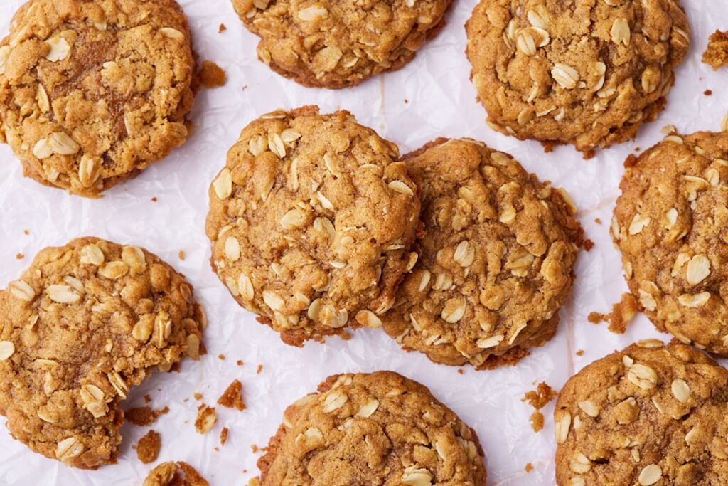 Top-down view of golden Browned Butter Oatmeal Cookies