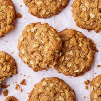 Top-down view of golden Browned Butter Oatmeal Cookies