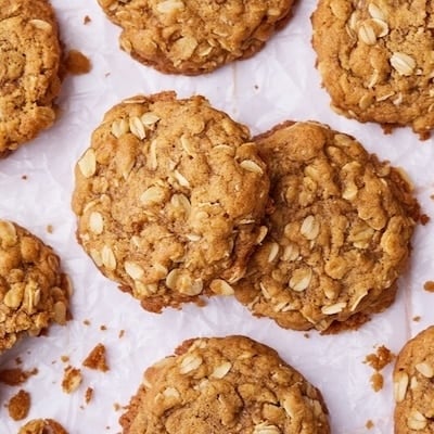 Top-down view of golden Browned Butter Oatmeal Cookies